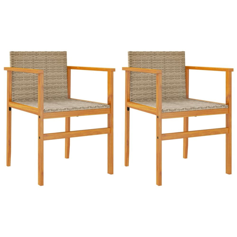 Vidaxl Záhradné stoličky s vankúšmi 2ks béžové polyratan masívne drevo